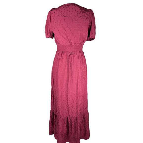 PAIGE Avonne Dobby Tiered Maxi Dress Berry Jam Pink Size M Smocked Satin - Picture 4 of 15